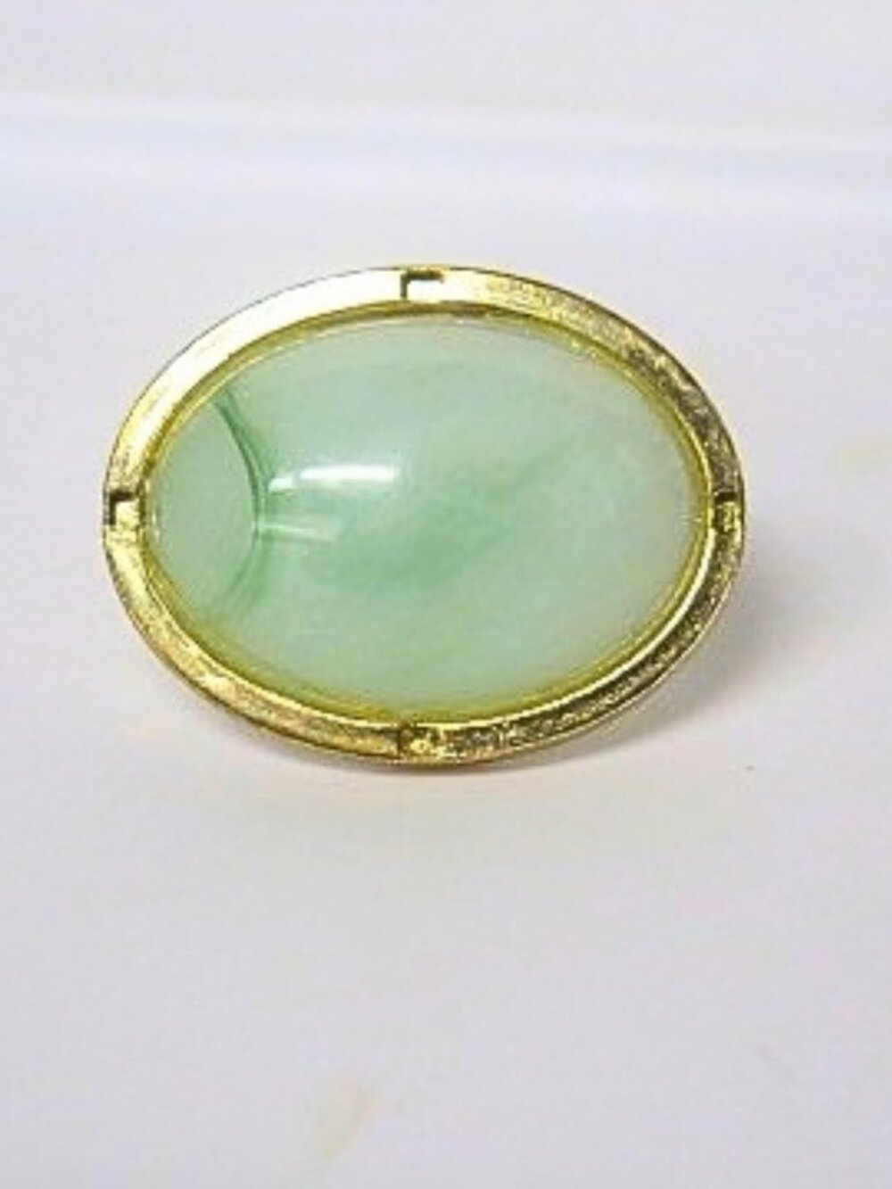 Large Mint Green Oval Cocktail Ring Gold Tone Adjustable Statement